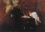 William Merritt Chase Still life and parrot USA oil painting reproduction